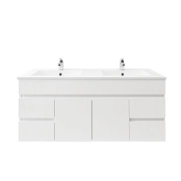 1200mm 2-Door 2-Drawer Wall Hung MDF Gloss White Finish Bathroom Vanity Cabinet Only