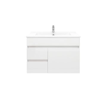 750mm Wall Hung PVC Gloss White Left Drawers Bathroom Vanity Cabinet Only  