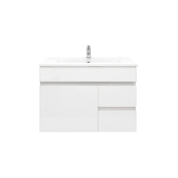 750mm Wall Hung PVC Gloss White Right Drawers Bathroom Vanity Cabinet Only