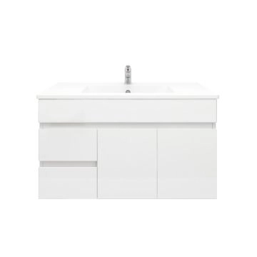 900mm Wall Hung PVC Gloss White Left Drawers Bathroom Vanity Cabinet Only