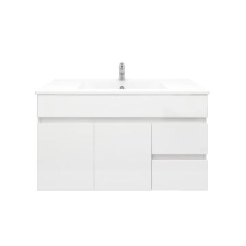 900mm Wall Hung PVC Gloss White Right Drawers Bathroom Vanity Cabinet Only
