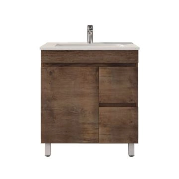750MM Slim Dark Oak MDF Bathroom Vanity Right Drawers Free Standing Cabinet Only