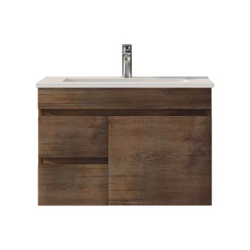 750MM Dark Oak MDF Bathroom Vanity Left Drawers Wall Hung Cabinet Only