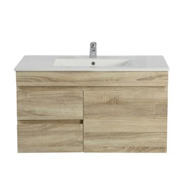 750MM White Oak MDF Bathroom Vanity Left Drawers Wall Hung Cabinet Only