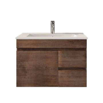 750MM Dark Oak MDF Bathroom Vanity Right Drawers Wall Hung Cabinet Only