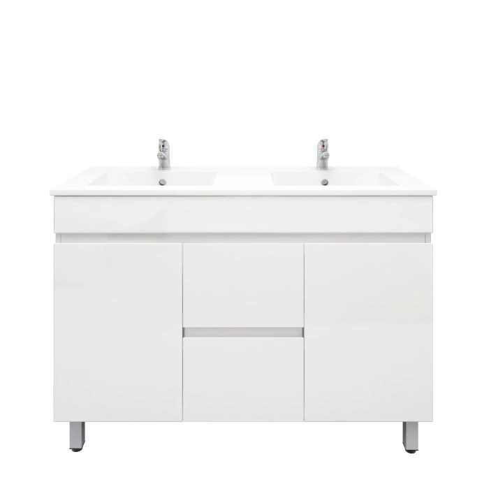 1200mm 2-Door 2-Drawer Freestanding With Legs Gloss White Finish Bathroom Vanity Cabinet Only