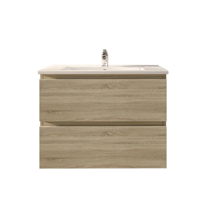 750mm Wall Hung Bathroom Vanity White Oak Wood Grain 2 PAC Coating MDF Board