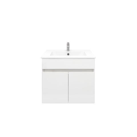 600mm 2-Door Narrow Wall Hung MDF Gloss White Bathroom Vanity Cabinet Only