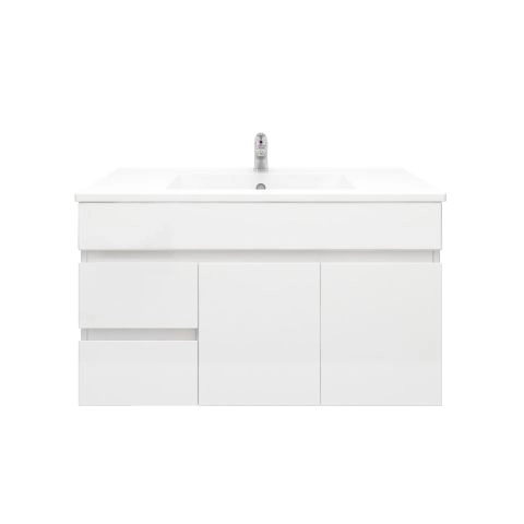 900mm Wall Hung PVC Gloss White Left Drawers Bathroom Vanity Cabinet Only