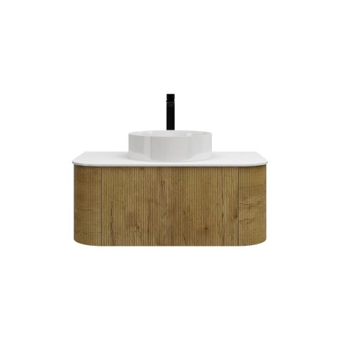 900mm Prime Oak Curved Edge and V-Grooved Wall Hung Bathroom Vanity MDF Cabinet Only